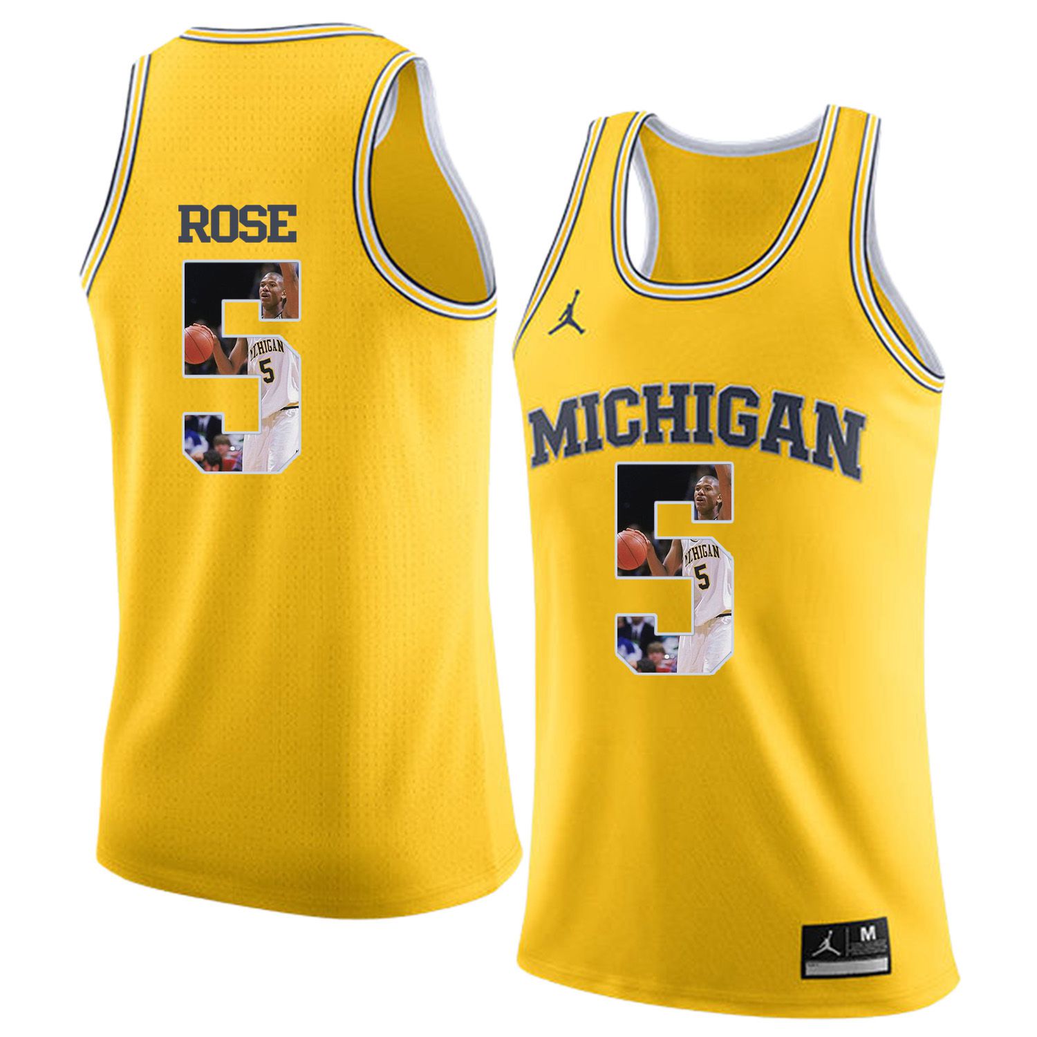Men Jordan University of Michigan Basketball Yellow 5 Rose Fashion Edition Customized NCAA Jerseys